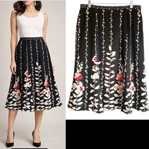Talbot's Black Vintage Silk Floral Black Midi Skirt size14 Fairy Whimsy goth Y2K